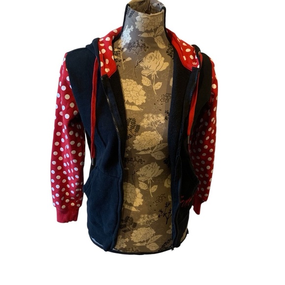 DISNEY Minnie Mouse Red and Black Polka Dot Hoodie with ears size XS - Picture 3 of 9